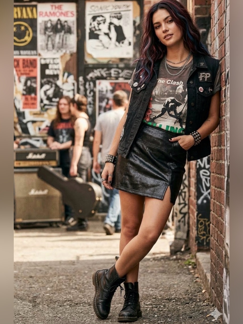 FREE PEOPLE Faux Leather Metallic Sheen High Waisted Mini Skirt Women's Size 6